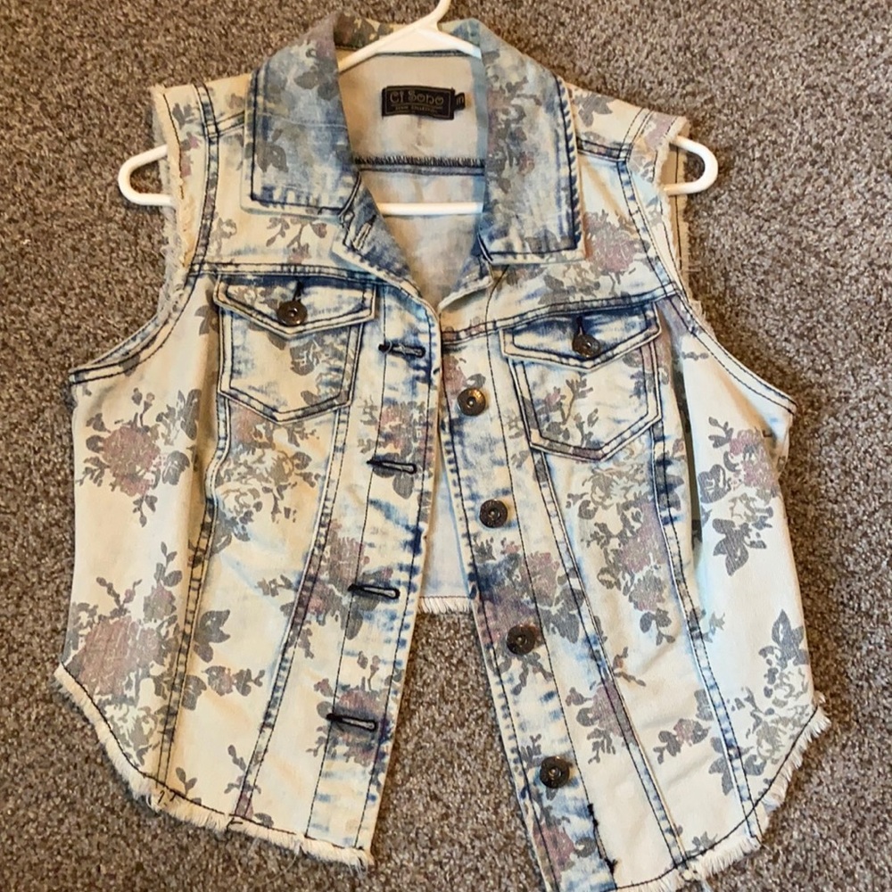 Floral jean vest